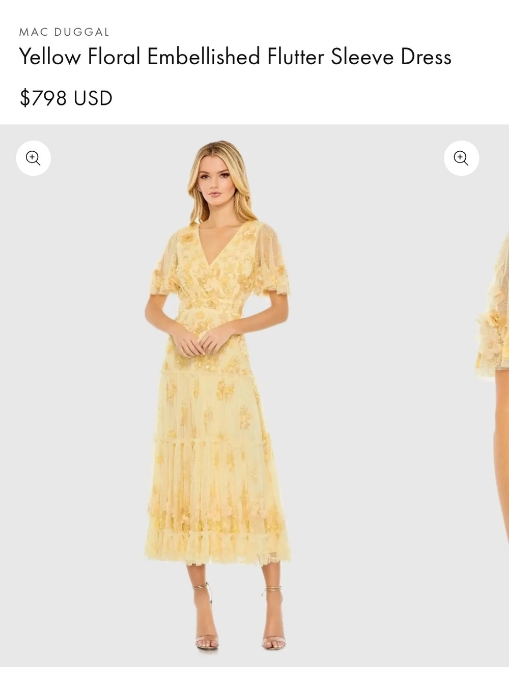 Mac Duggal Butter Yellow Floral Embroidered Midi Dress Sz 12